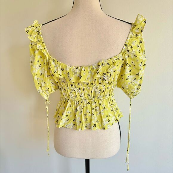 For Love & Lemons Chrysanthemum Floral Tie Front Short Sleeve Top Sz XS - Picture 6 of 10